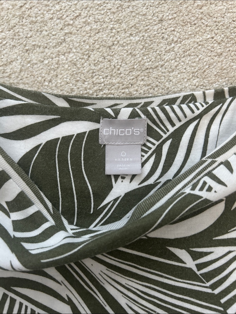 Chico's Olive Green Straight-Leg Pull-On Pants with White & Olive Tropical Top - Picture 2 of 3
